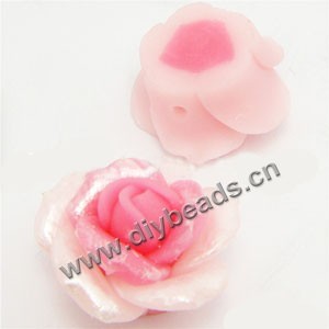 Bead, polymer clay, pink with peach, pearl luster,20mm rose. Sold per pkg of 12.