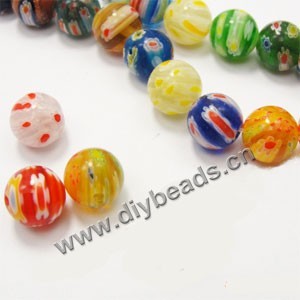 bead,millefiori glass,multicolored ,14mm round,approximately 32ps/strand 