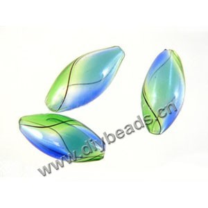 Bead, hand-blown glass, blue/green, 23x11mm hollow oval. Sold per pkg of 10