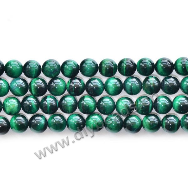 Bead, green tigereye beads (dyed), 6mm round AA grade. Sold per 16-inch strand