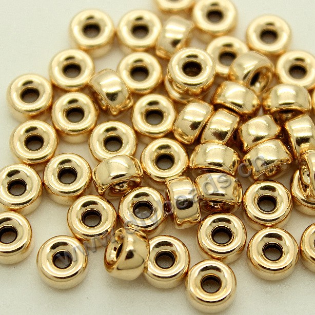 Bead,14k gold filled alloy,rondelle,4.1mm,Sold per pkg of 100 pieces.