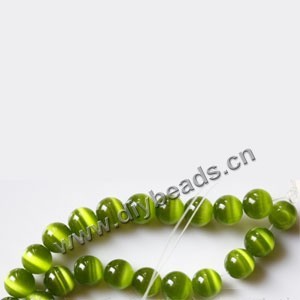 Bead, cat's eye glass,grass green, 10mm round, quality grade. Sold per 14.5-inch strand.