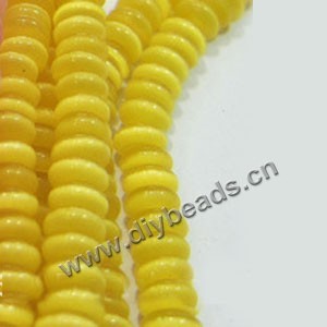Bead, cat's eye glass, yellow,5x10mm rondelle. Sold per 15-inch strand.