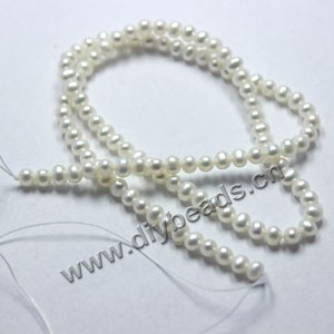 Pearl, cultured freshwater (natural), white, 4mm potato,A-grade. Sold per 15-inch(39cm) strand