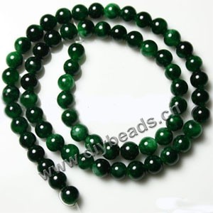 Bead, green "jade" (dyed), 8mm round. Sold per 15-inch strand