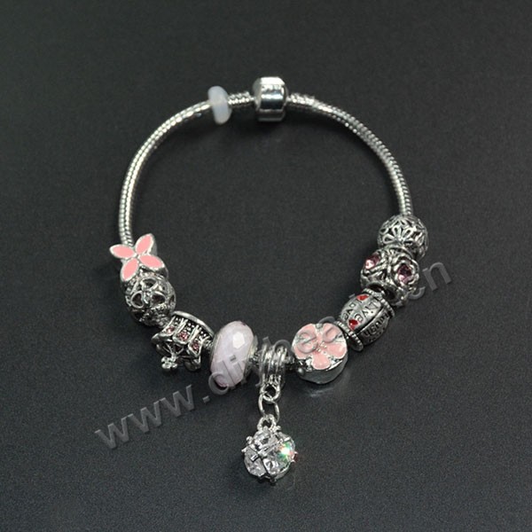 Bracelet,alloy and lampwork glass,ancient silver ,large hole beads,Sold per package of 1 piece