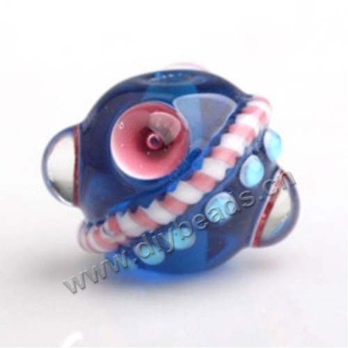 Bead,Japan lampworked glass,blue with bumpy dots, 16x16mm round.mini order 100pc 
