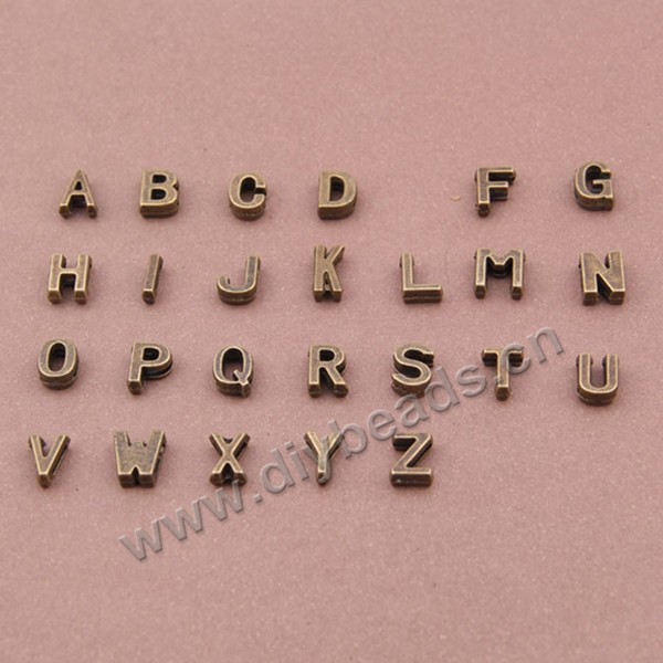 Bead, alloy, 7*8mm, 260 alphabets one bag, Sold per pkg of 1 bag.