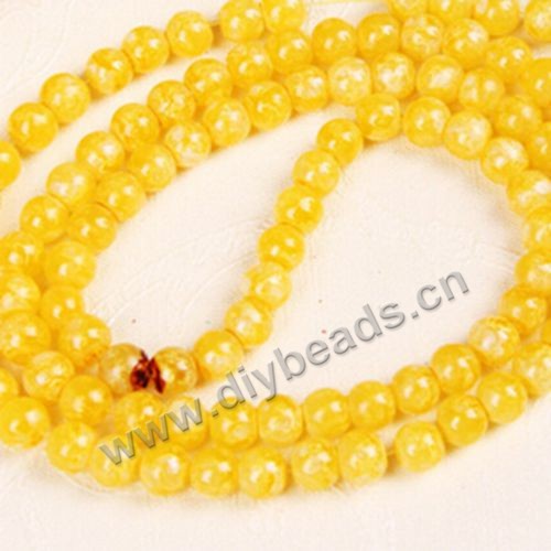 Bead,glass,solid yellow color,4mm round,sold per pkg of 10 strands