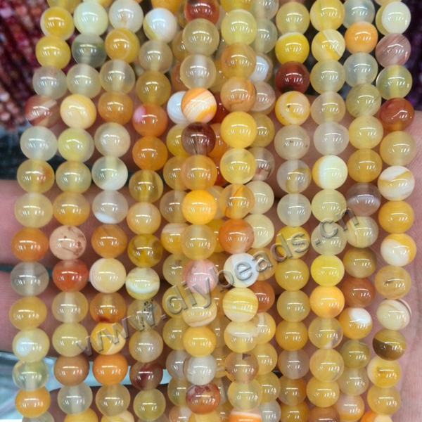 Bead, yellow striped agate,4mm-----20mm ,round ,Sold per pkg of one strands