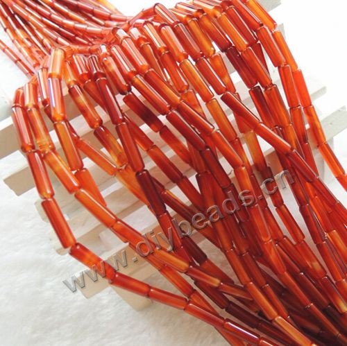 Bead,red agate,4x13mm,cylinder,Sold per pkg 5strands