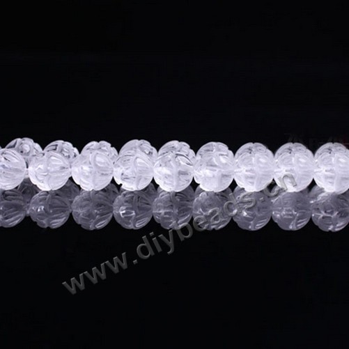 Bead,clear quartz crystal (natural), 10mm round carved lotus flower. Sold per 15-inch strand