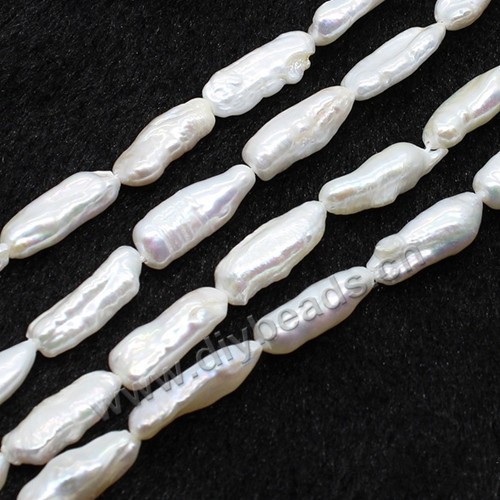 Pearl, cultured freshwater, baroque, white, 6*18mm. Sold per pkg of 1 bag-(2 strands).