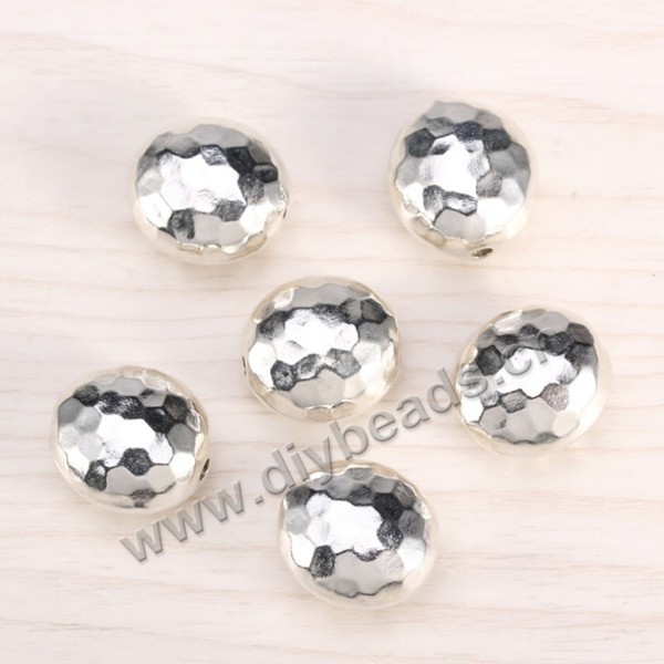 Bead, 925 Thai silver, faceted flat oval, 17mm, 2mm hole, Sold per pkg of 1 bag-3 pieces.