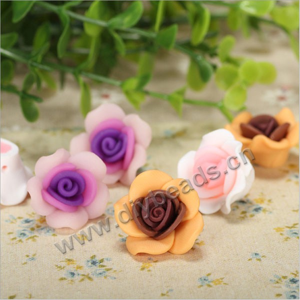 Bead, polymer clay,mixed color,20x10mm two-tone rose flower. Sold per pkg of 5.