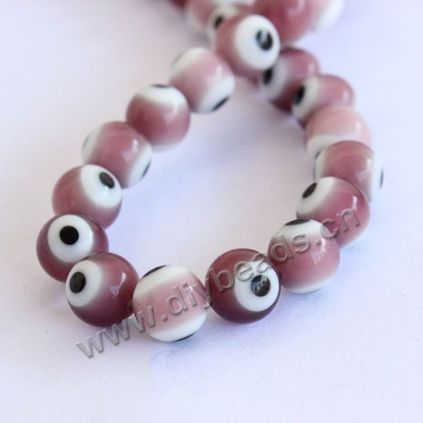bead,Evil eye glass beads,purple,6mm round,Sold per pkg of 1strand