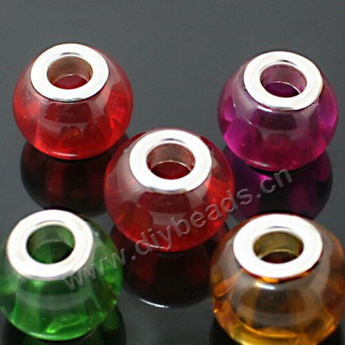 Bead,big-hole beads,glass with brass grommets,4 colors,11x14mm rondelle,5mm hole,sold per pkg of 30ps
