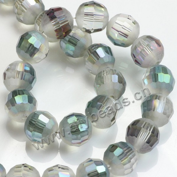 Bead, glass, AB color, light green, 10mm faceted round, sold per pkg 5 strands.