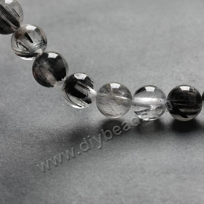 Gemstones, Round 6mm black quartz rutilated beads, Sold per pkg of 10 strands