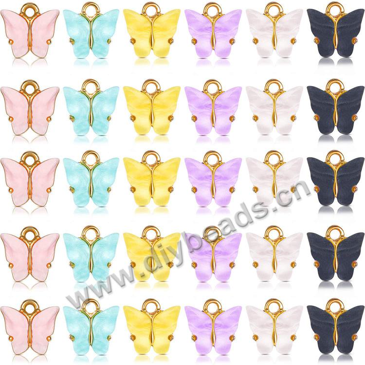 Amazon wholesale 12*13mm Mix Colors Acrylic butterfly beads pendant for Kids DIY Necklace Jewelry