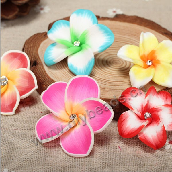 Bead, polymer clay,mixed color,35x12mm flower. Sold per pkg of 20.