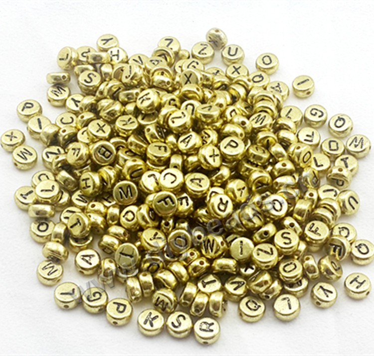 4x7mm silver color flat round acrylic plastic single letter alphabet beads