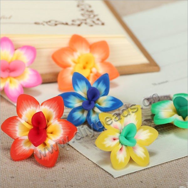 Bead, polymer clay,mixed color,25x10mm flower. Sold per pkg of 5.