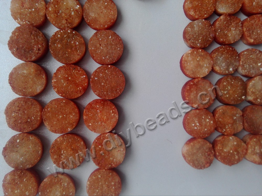 Bead,  druzy quartz stone beads,    14mm  round  champagne color  Sold by pcs