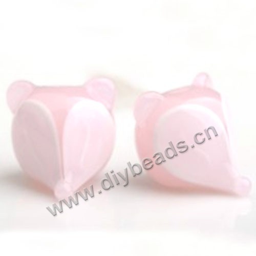 Bead,lampworked glass,pink with fox head, 16mm;20mm animal with fox. Sold per pkg of 5.