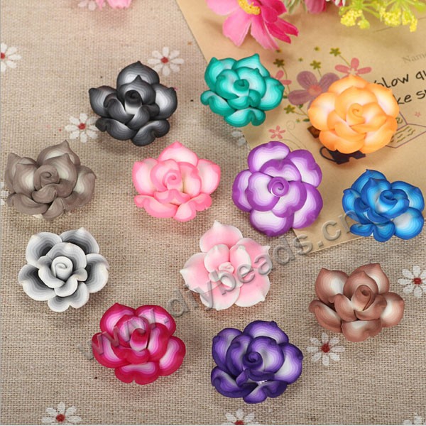 Bead, polymer clay,mixed color,25x12mm flower. Sold per pkg of 10.