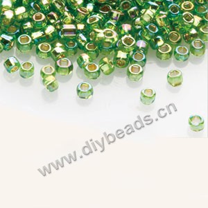 #11 seed beads,glass,green,silver-lined rainbow,square hole.sold per pkg of 40g,  approximately 3200ps.