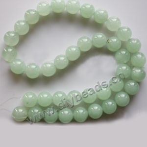 Bead, light green "jade" (dyed), 10mm round. Sold per 15-inch strand,approximately 40 beads .