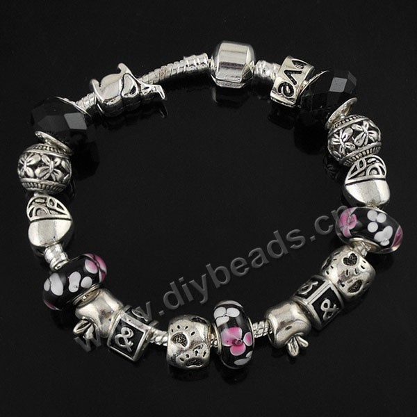 Bracelet,copper alloy and crystal,black,large hole beads,Sold per package of 1 piece