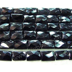Bead, black agate (dyed), 8x12mm faceted rectangle. Sold per 16-inch strand.