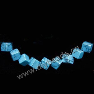 Bead, turquoise (imitation), 5mm dice. Sold per 16-inch strand,