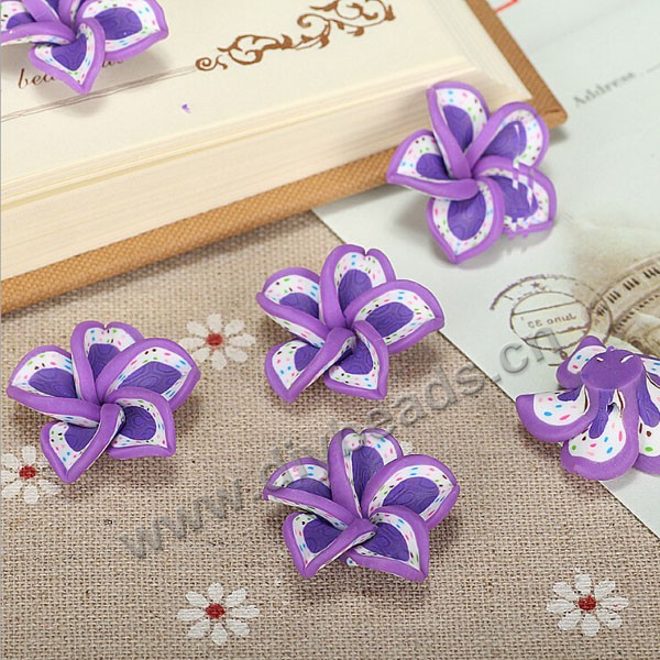 Bead, polymer clay,purple,25x9mm flower. Sold per pkg of 5.