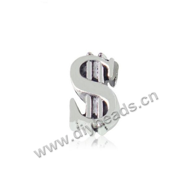 Bead,big-hole beads,zinc alloy,dollar shape,8*11mm,Sold per pkg of 100pcs