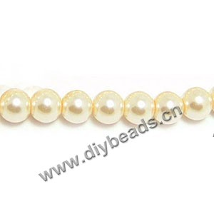 Bead, glass pearl, light yellow, 10mm round. Sold per pkg of 10 strands.