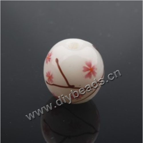 Bead,Japan lampworked glass,white with flower, 14x14mm round.mini order 100pc 