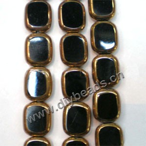 Bead, copper-plated glass, black, 10x12mm rectangle. Sold per pkg of ten 16-inch strand.