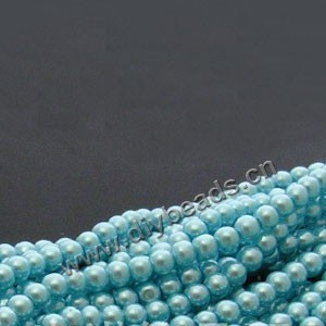 Bead, glass pearl, turquoise blue, 4mm round. Sold per pkg of two 16-inch strands.