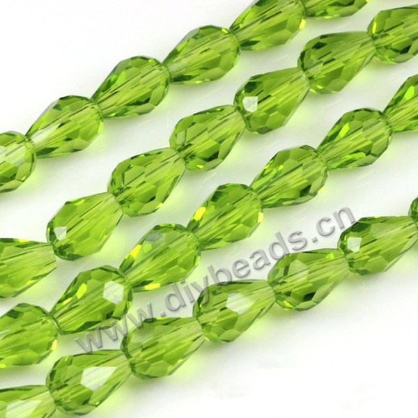 Bead, glass, olive green, 10*15mm faceted teardrop, diy beads. Sold per pkg of 5 strands-(50pcs/strand).