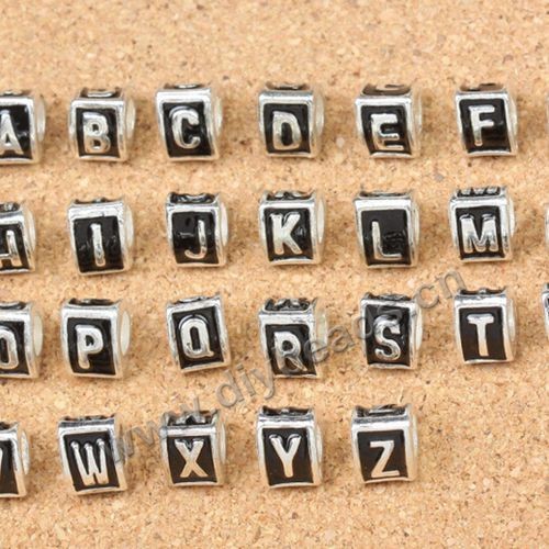 Bead,big-hole beads,alloy,8x9x6mm,letter,Sold per pkg of 5bags