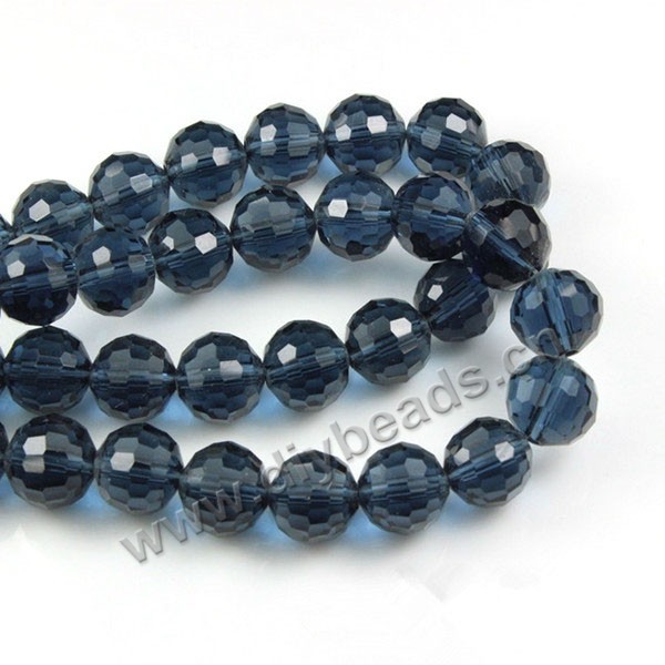 Bead, glass, Ink-blue, 6mm half-hand faceted round, 100 pieces beads per strand, Sold by per pkg 5-strands.
