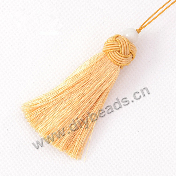 Tassel,nylon tassel, with loop tassel, beige color,braided cap with beads,7cm length,sold per pkg of 10pcs