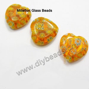 bead,millefiori glass,sun yellow/light blue,12x12x4mm flat heart,approximately 31ps/strand 