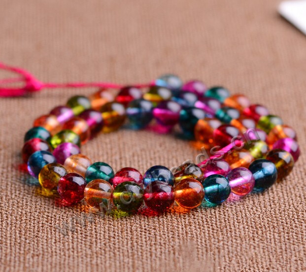 Bead,quartz (synthetic),crackle,colorful,10mm round. Sold per pkg 5 strands
