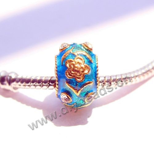 enamel Bead,big-hole beads,alloy,rondelle,blue color,15x8mm with 4.0mm hole. Sold per pkg of 50ps