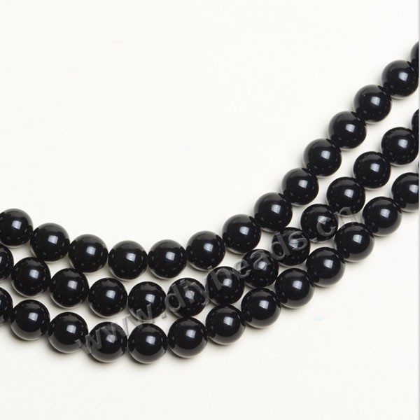 Bead,agate,black,smooth 8mm round, Sold per one strand.