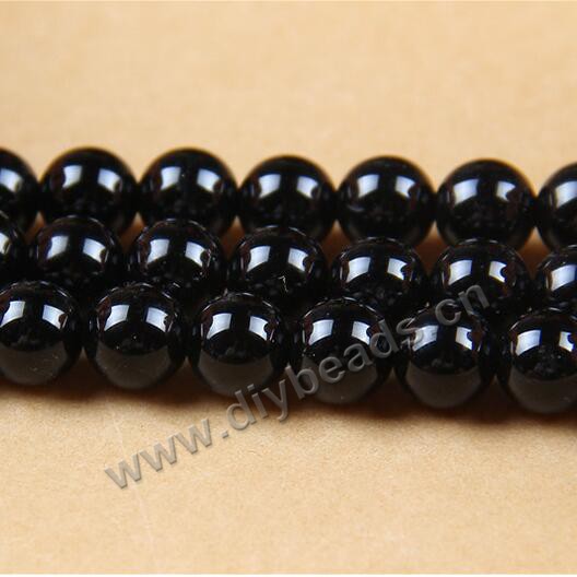 Bead, black tourmaline, 5mm round. Sold per pkg of ten 16-inch strands.